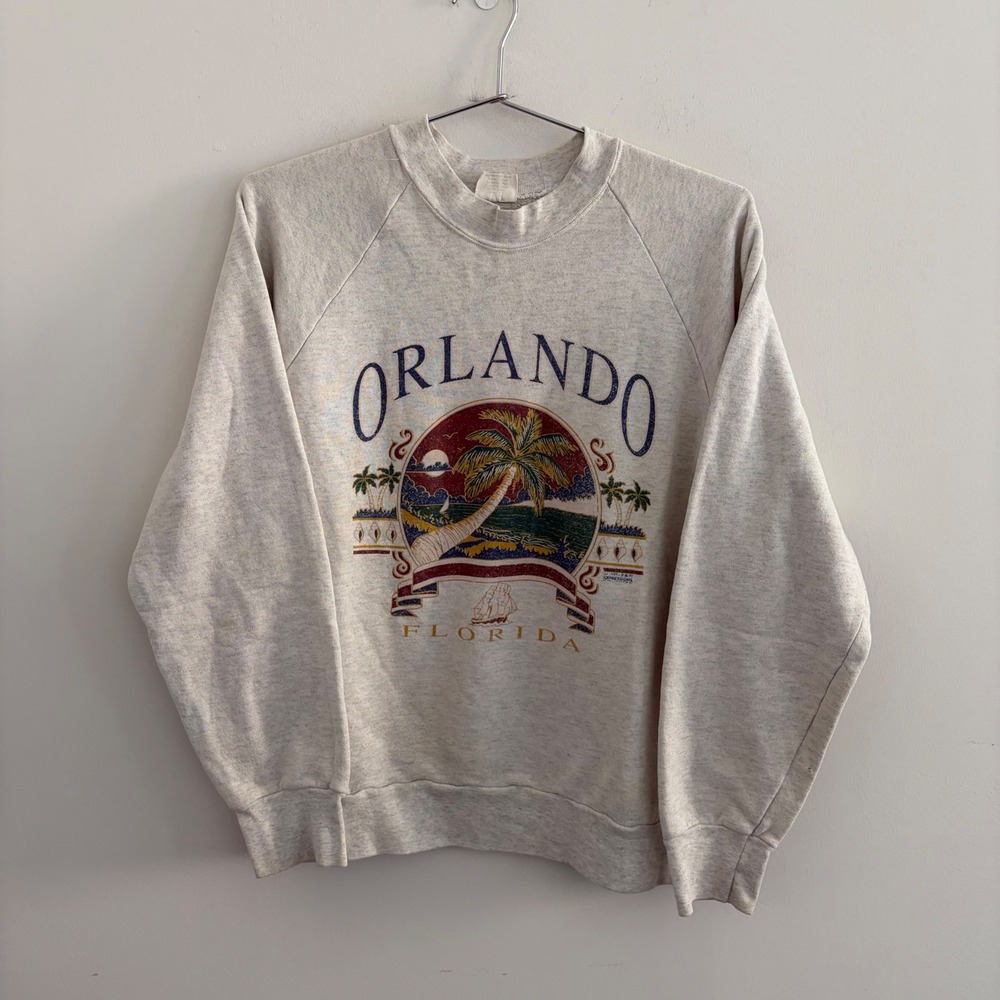 Vintage Classics Orlando Florida Palm Tree Sweatshirt Grey Medium